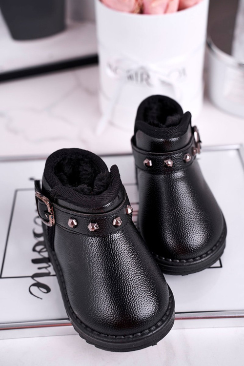 Дитячі снігові черевики теплі з хутром чорні Jinnie