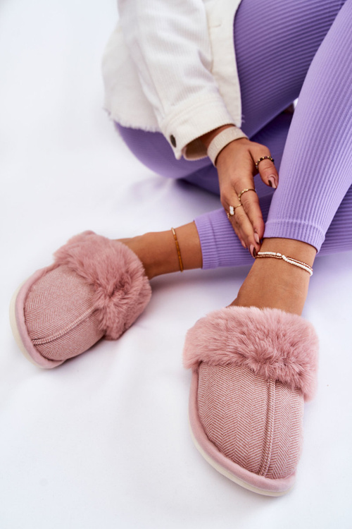 Жіночі теплі тапочки з хутром світло-рожеві Франко