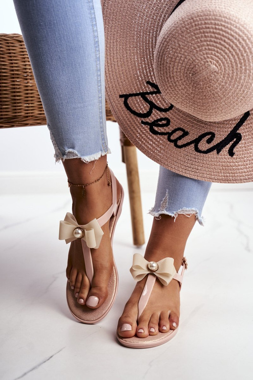 Бежеві жіночі гумові босоніжки бант японська Etta