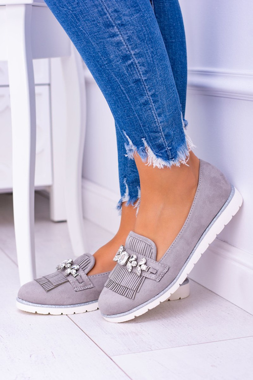 Сірі замшеві мокасини з кристалами Vivaro