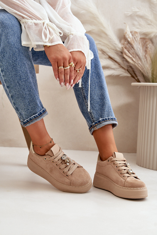 Жіночі кросівки на платформі з ведмедиком бежеві Vailina