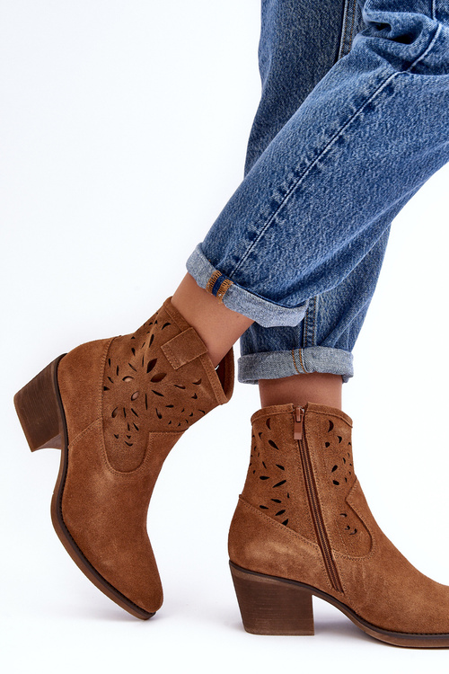 Замшеві ковбойські черевики з мереживом D&A SN622-20 Camel