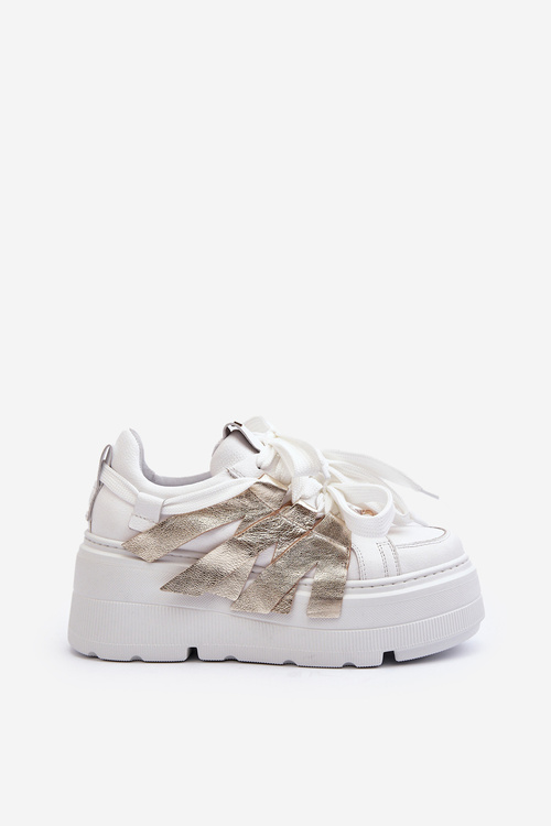 Біло-золоті масивні кросівки на платформі Zazoo 2F-7033