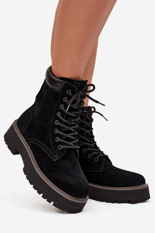 Замшеві жіночі робочі черевики на шнурках Big Star SS274791 Чорні