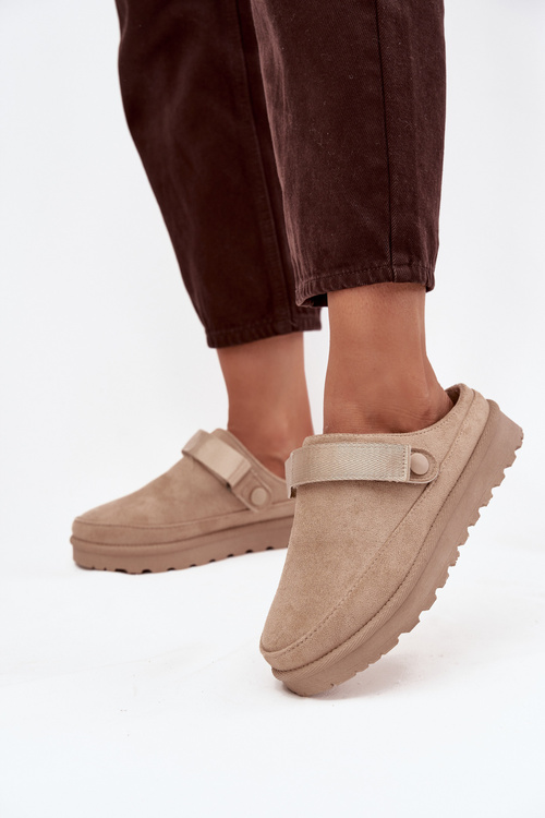 Жіночі тапочки утеплені хутром на платформі бежеві Азіда