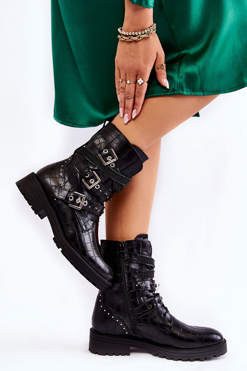 Жіночі теплі чоботи зі смужкою Snake Black Lamberta