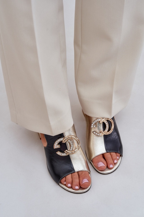 Шкіряні Елегантні Жіночі Сандалі на Низькому Каблуці Лаура Мессі 2874 Чорні