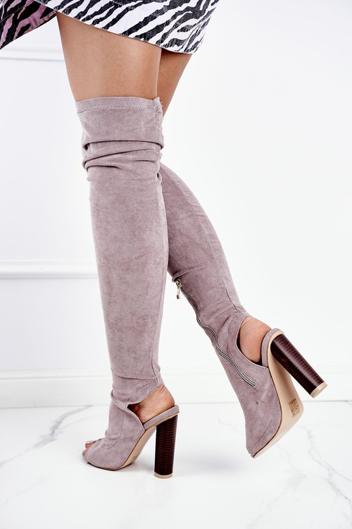 Жіночі високі чоботи замшеві на високому каблуці Lu Boo Grey Aramis