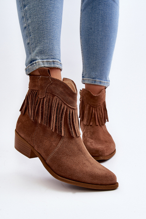 Zazoo 3430 Жіночі замшеві чоботи з бахромою Camel