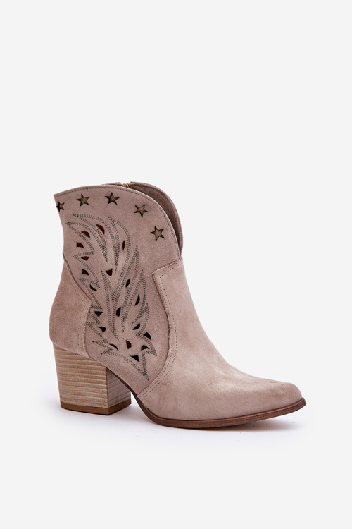 Вирізані замшеві ковбойські ботильйони на каблуці Cappuccino Lewski 3613
