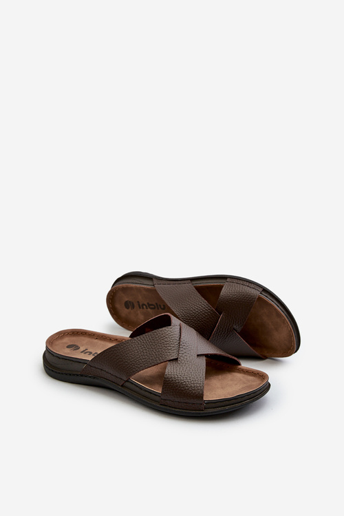 Зручні легкі тапочки з екошкіри Inblu GV00001I коричневого кольору