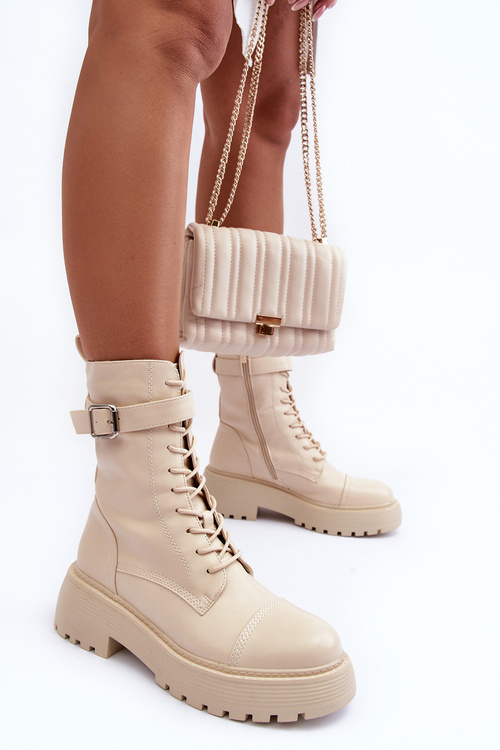 Шкіряні Ботильйони Броги З Пряжкою Світло Бежеві Самивло