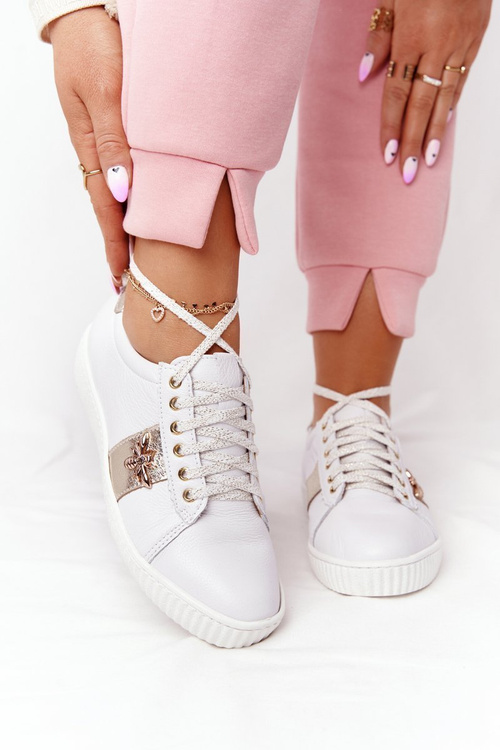 Жіночі шкіряні кросівки Lewski Shoes 2786-0 біло-золоті