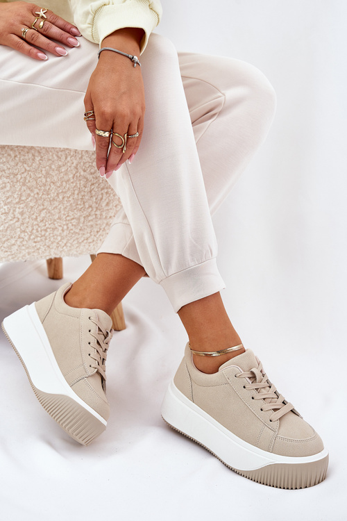 Кросівки На Масивній Платформі Гладкі Бежеві Tirvanis