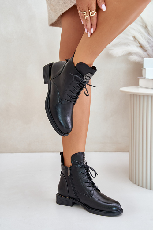 Теплі черевики на плоскому каблуці з орнаментом Black Leonise