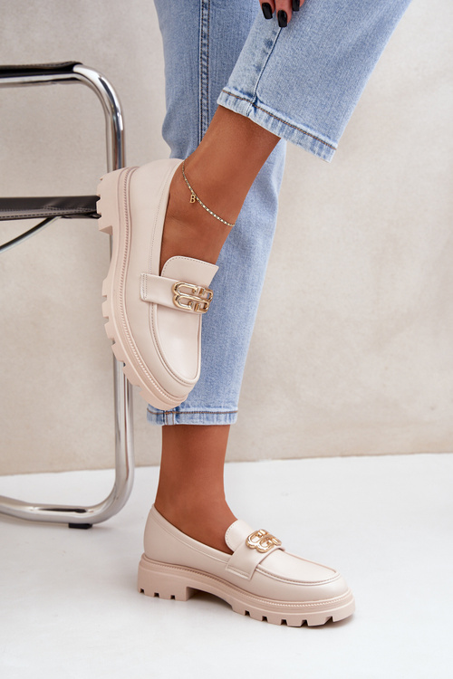 Жіночі Мокасини З Золотим Деталем Бежеві Тріонна