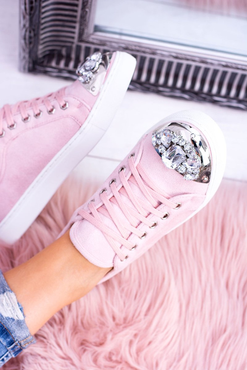 Пудрово-рожеві кросівки Lu Boo з блискучими кристалами