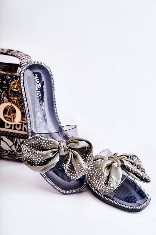 Жіночі гумові тапочки з бантом чорно-сірий Meriden