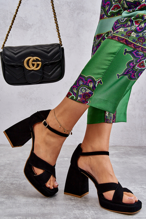 Жіночі замшеві босоніжки на високих підборах Leski Shoes 3221 Чорні