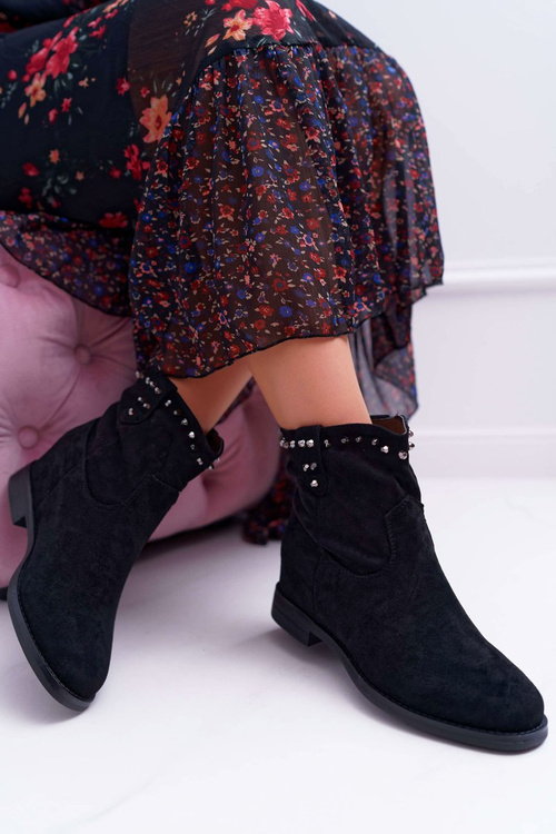 Жіночі ботфорти на плоскій підошві з підігрівом, чорні деміні