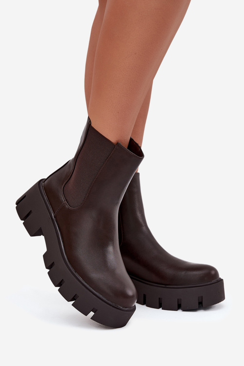 Жіночі ботфорти Fivienne теплі з екологічної шкіри темно-коричневі
