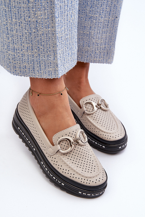 Жіночі шкіряні мокасини на платформі з декором S.Barski LR750 Бежеві