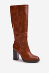 Чоботи на підборах з екошкіри Knee High Camel Riamaya