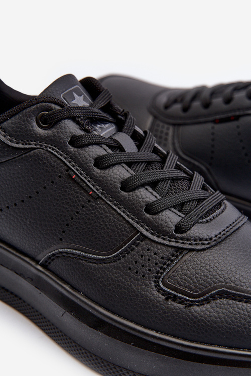 Легкі чоловічі кросівки на платформі з чорної екошкіри Uziran