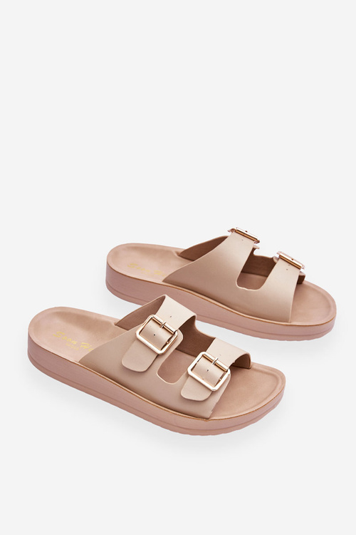 Жіночі тапочки на платформі в смужку бежеві Clever