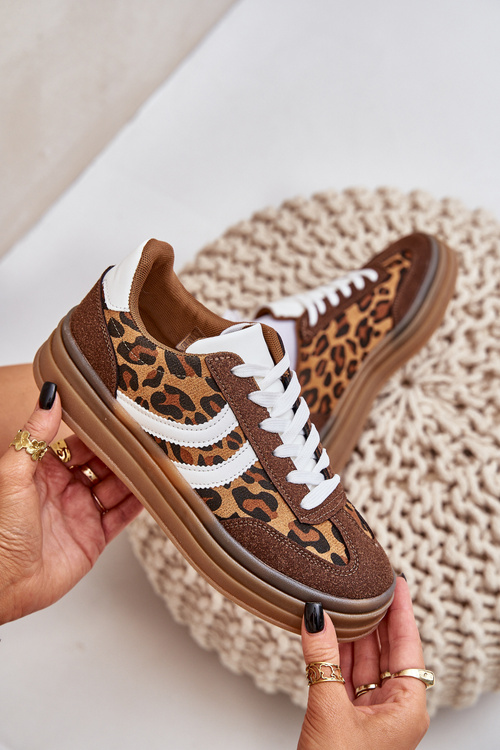 Стильні кросівки з леопардовим принтом на платформі коричневі Doriwa