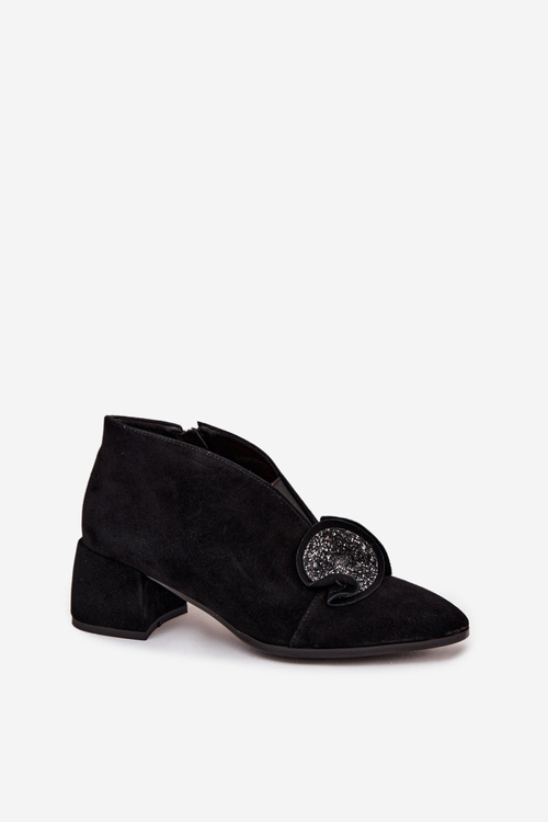 Шкіряні замшеві жіночі черевики на підборах з оздобленням D&A MR52-182 Чорний