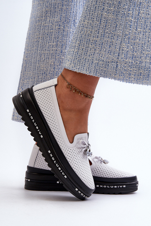 Жіночі шкіряні лофери на платформі S.Barski LR400 білі