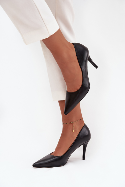 Жіночі туфлі на підборах з еко-шкіри Чорні Sivana