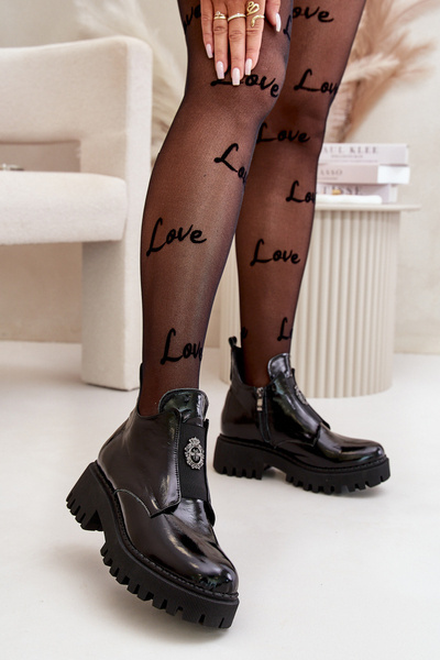 Zazoo 60451 Жіночі шкіряні ботильйони з декором лаковані чорні