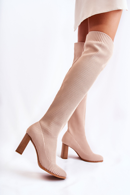 Смугасті класичні чоботи на підборах бежеві Laossi