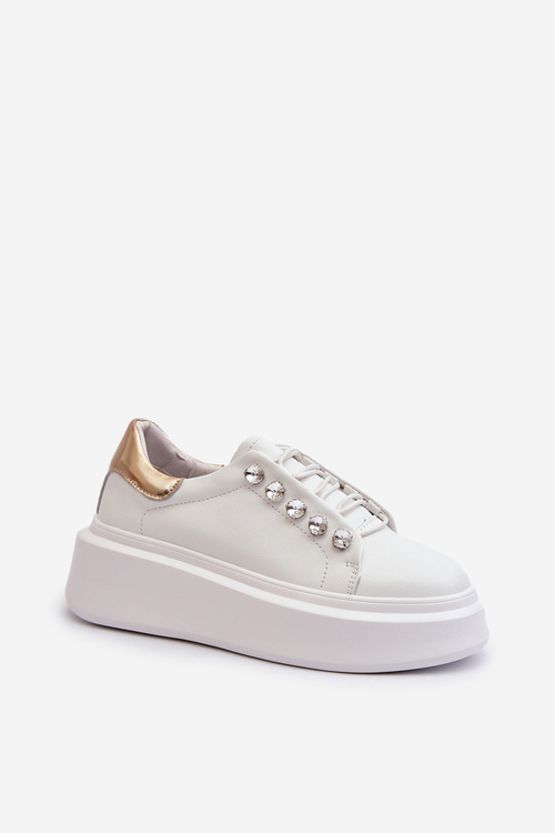 Жіночі шкіряні кросівки на масивній платформі білі S.Barski LR628