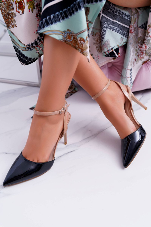 Жіночі босоніжки на шпильці Ergola чорно-бежевого кольору