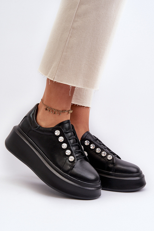 Жіночі шкіряні кросівки на масивній платформі чорні S.Barski LR628