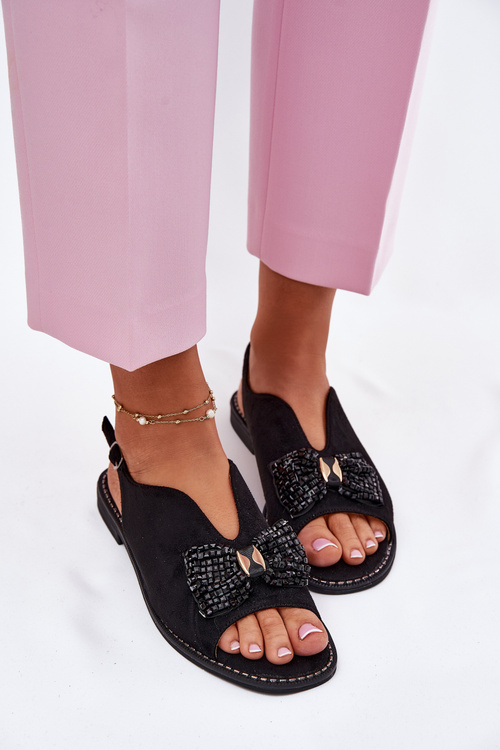 Жіночі Сандалі З Бантом На Плоскому Каблуці S.Barski KV51-014 Чорні