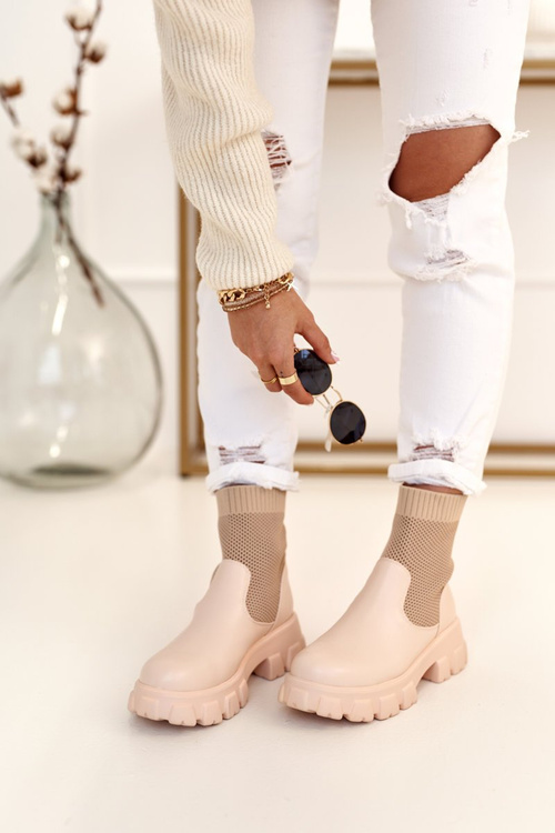 Чоботи жіночі шкарпетки бежеві Stormy