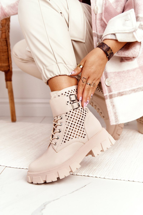Ажурні Чоботи На Платформі Бежеві Здуті
