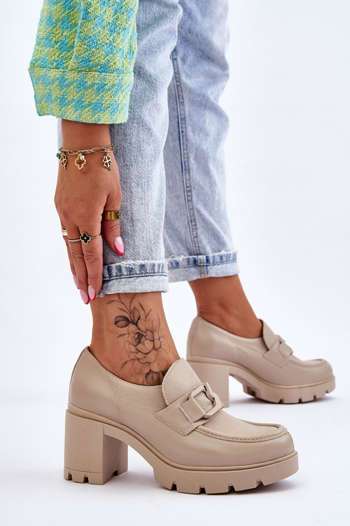 Елегантні туфлі на опорі З Срібним Орнаментом Beige Harmell