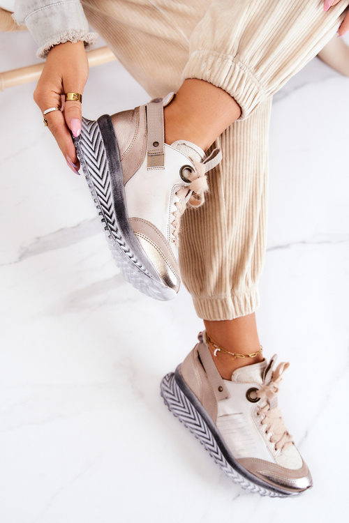 Бежеві жіночі шкіряні кросівки Maciejka 04916-19