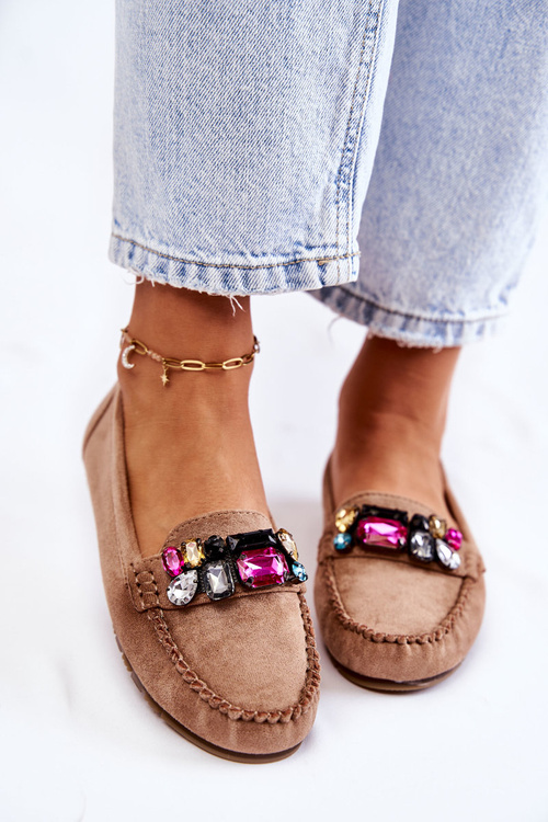 Жіночі замшеві лофери з декором Beige Janetta