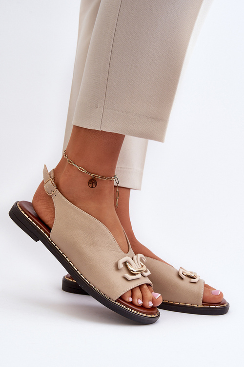 Жіночі босоніжки на плоскій підошві з бежевим орнаментом Loraeleh