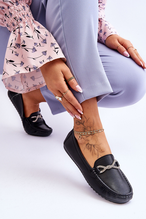 Жіночі лофери без шнурівки з блискучими прикрасами Чорні