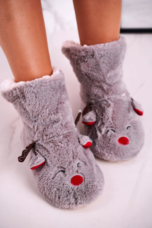 Різдвяні утеплені тапочки з оленями сірого Рудольфа