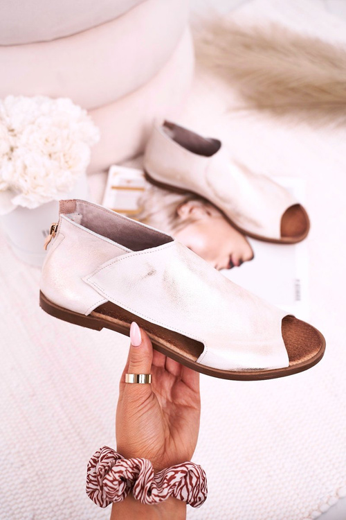 Жіночі шкіряні босоніжки Nicole 2622 білий металік