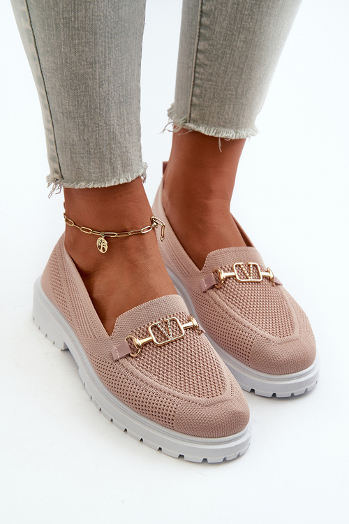 Жіночі лофери на плоскій підошві із золотистими деталями рожевого кольору Limentia