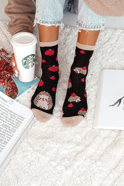 Жіночі Шкарпетки Їжаки І Яблука Чорні